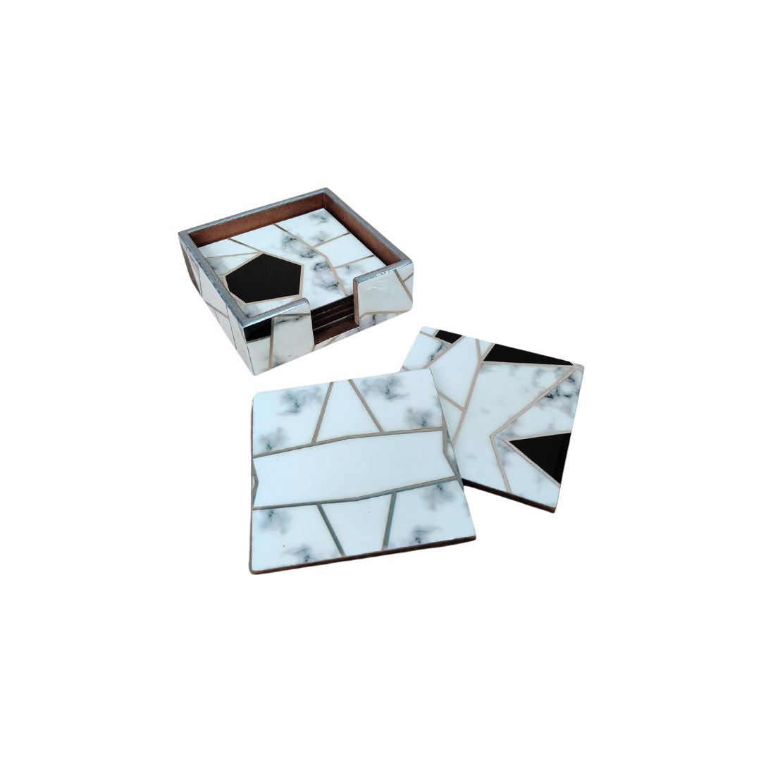 Table Coaster - Grey & White Triangle Set Of 6