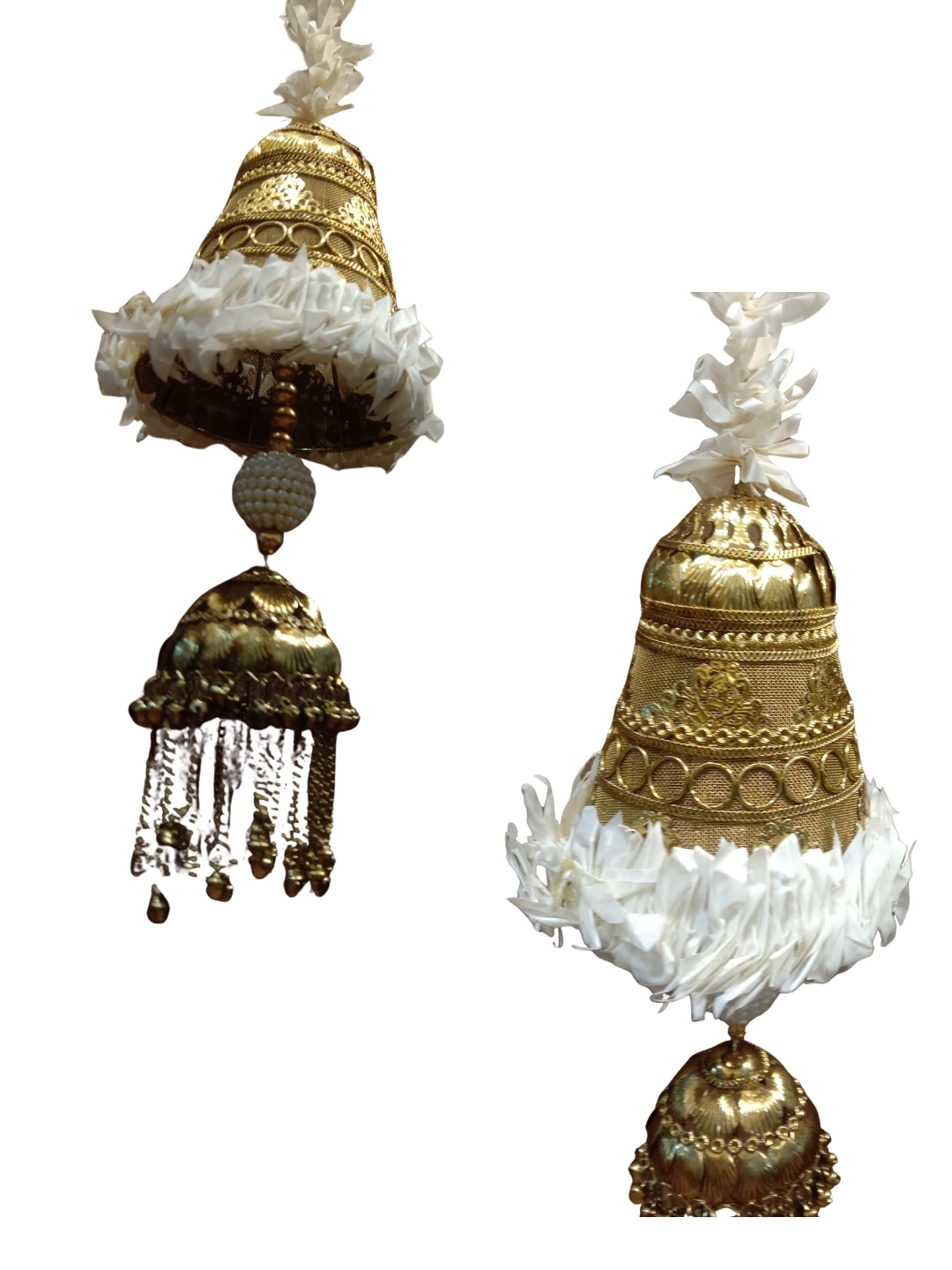 Artificial White gajra with metal cone sidehanging set of 2 - Small