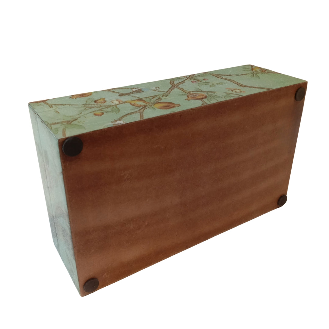 wooden print & enamel green peacock & bird Tissuebox