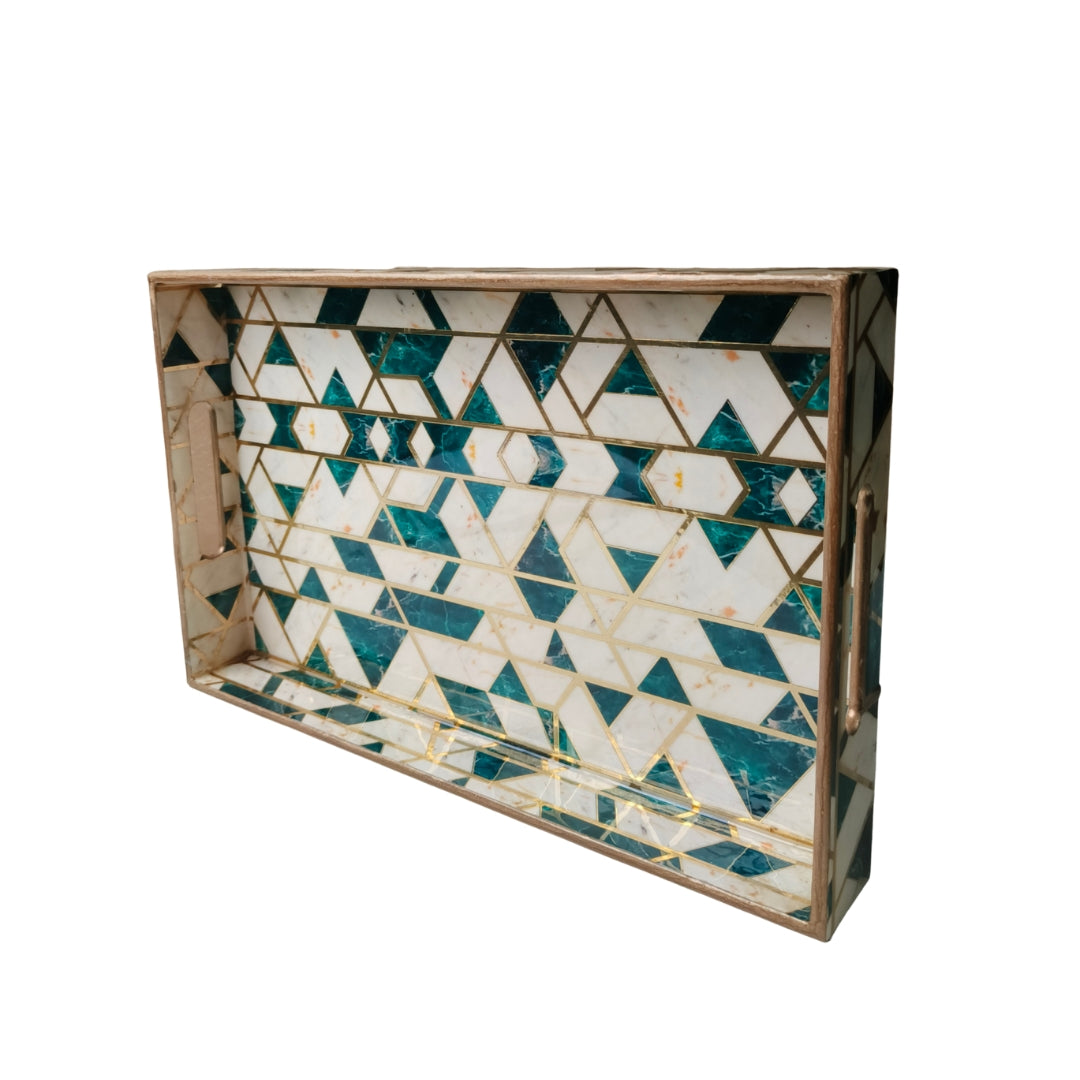 Wooden Green Abstract Print Design Enamel Tray