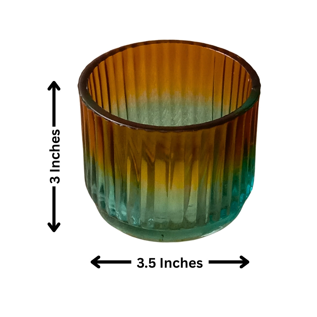 Set of 2 Ribbed Glass Tea Light Holders – Blue & Orange