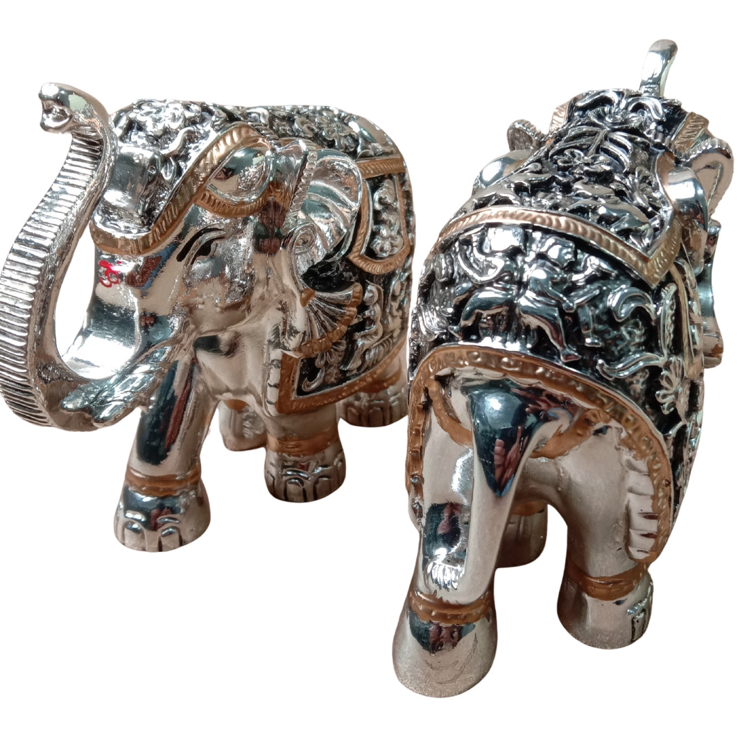 The Home Co- 999 Pure Silver Plated The Regal Duo Majestic Gajant laxmi Elephant Set of 2