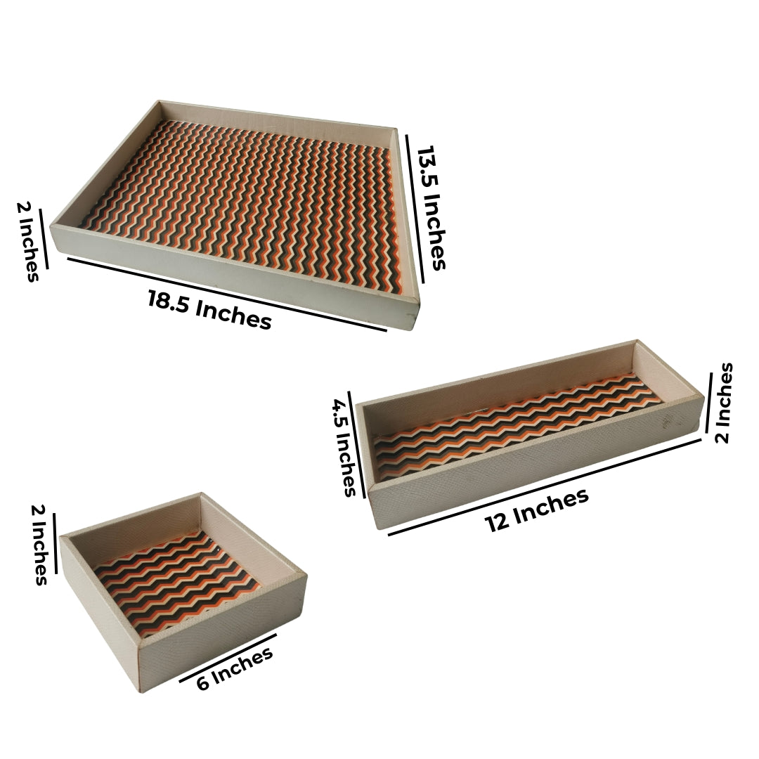 Orange & Black Zig Zag Leathrite Tray Set of 3