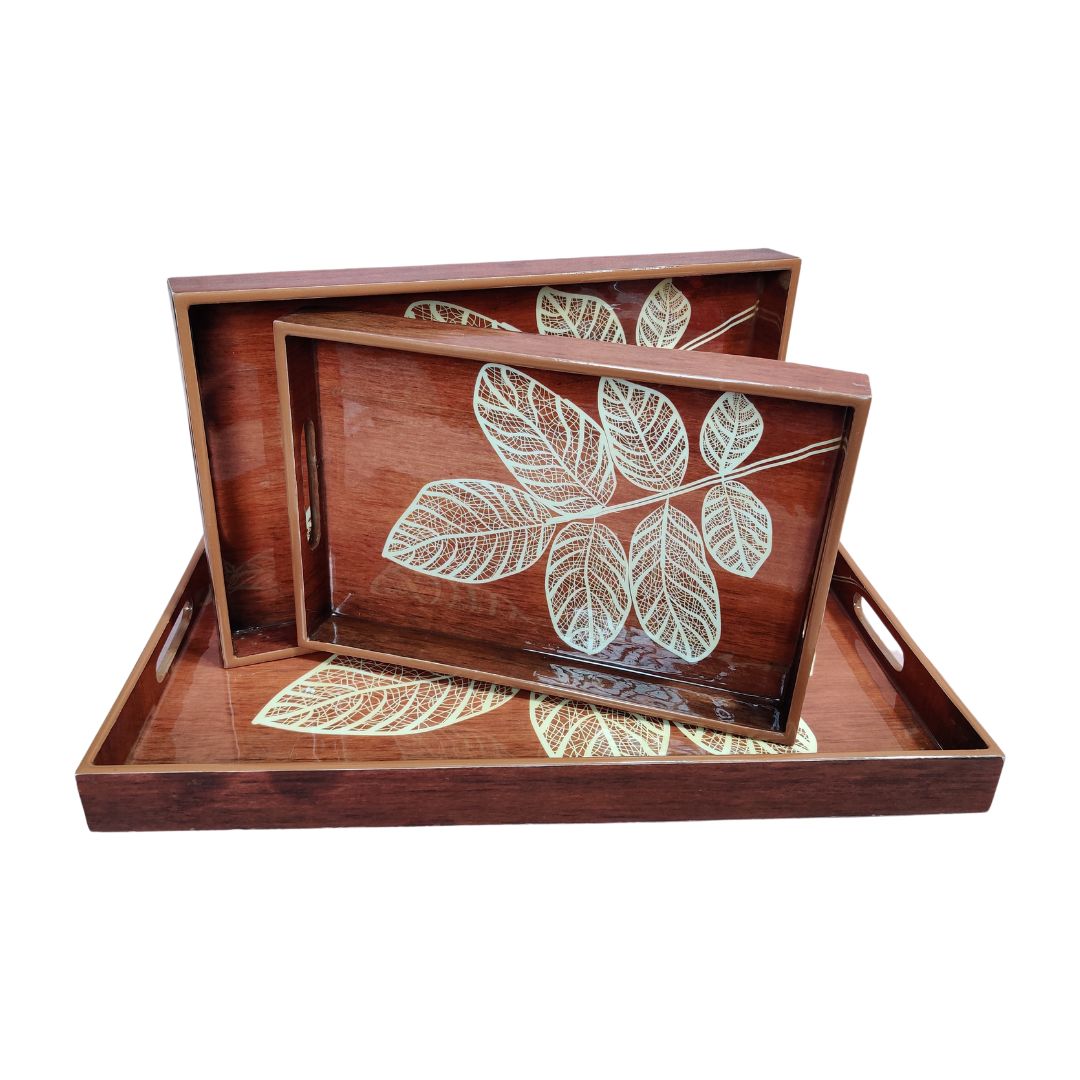 Set Of 3 Tray - Brown Leaf