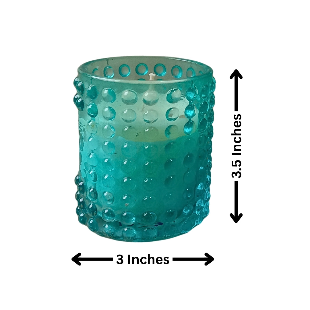 Blue Dotted Glass Votive Candle Holders - Scented Wax Set (Set of 2)