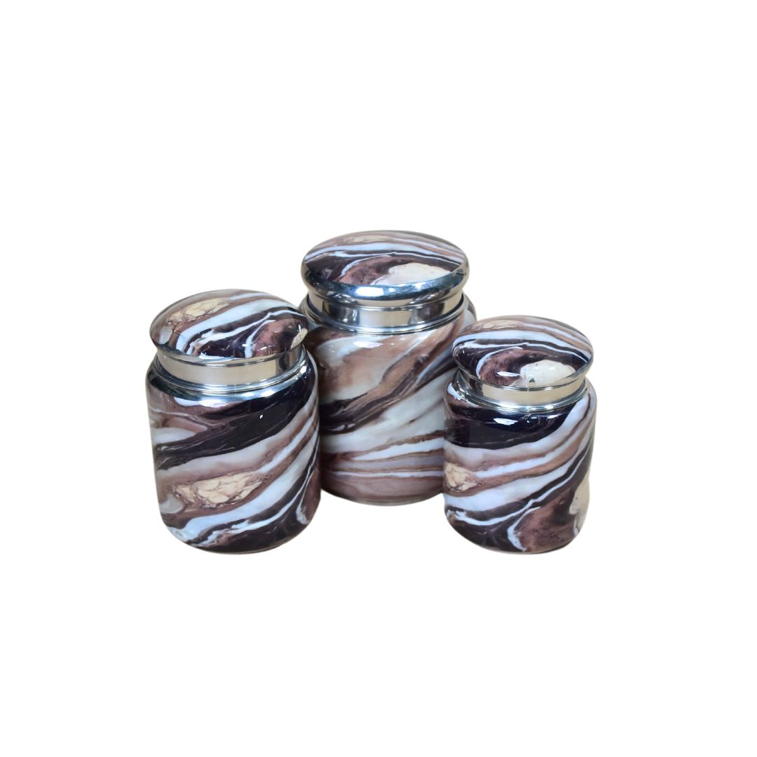 Brown Marble  Jar Set Of 3