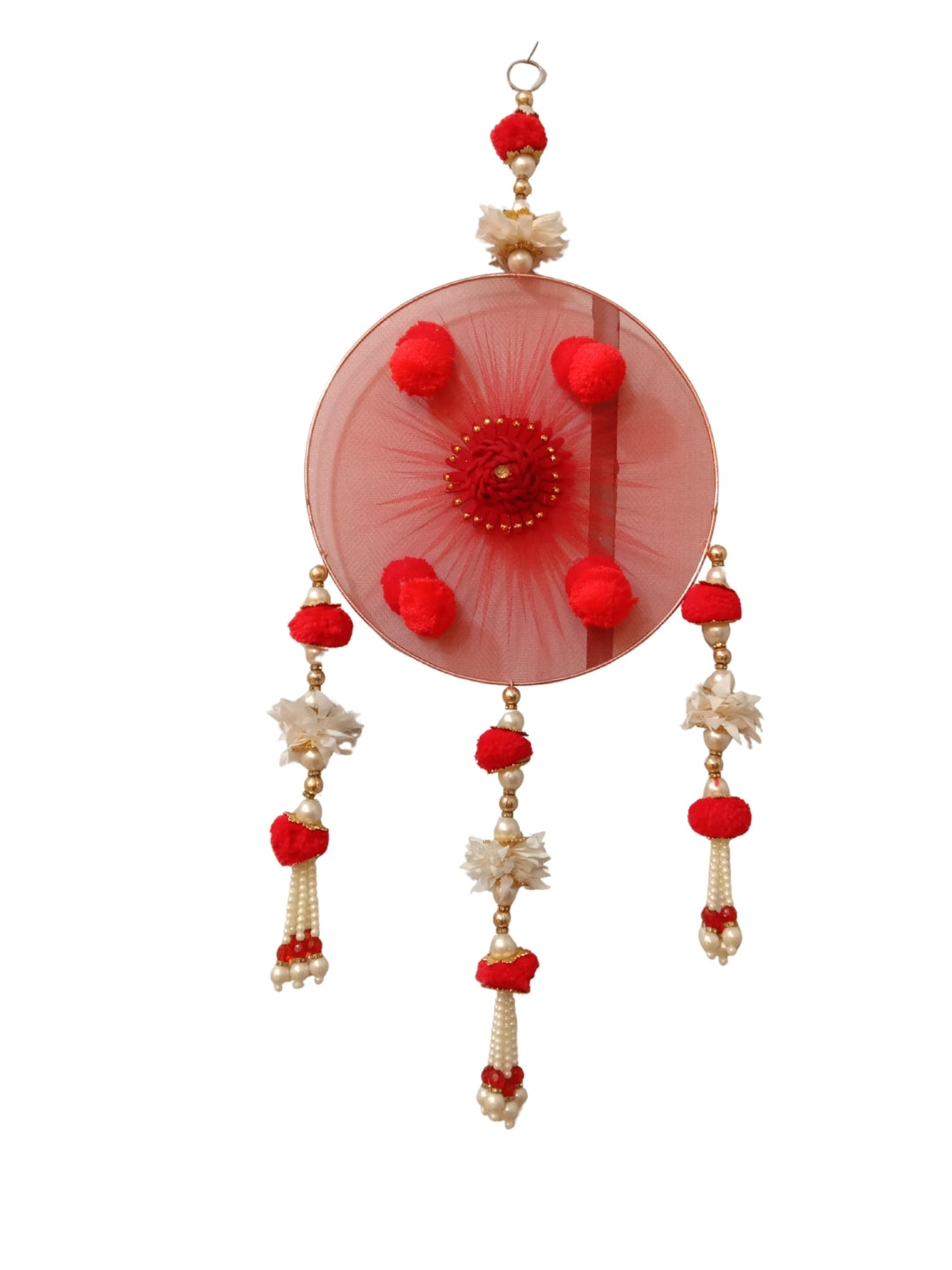 Red Pom-Pom & Pearl Festive Side Hangings
