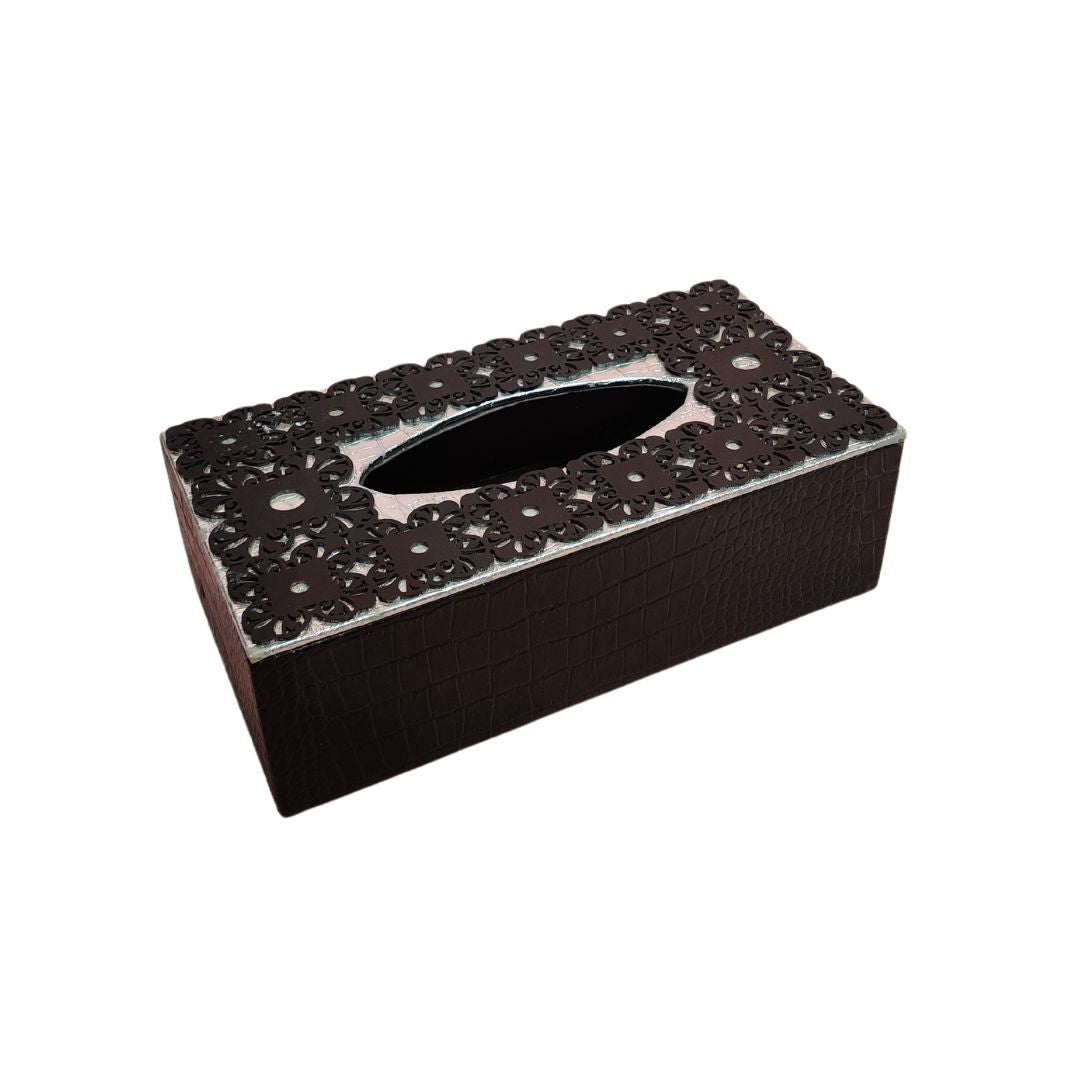 Tissue Box - Black & Silver Leatherette