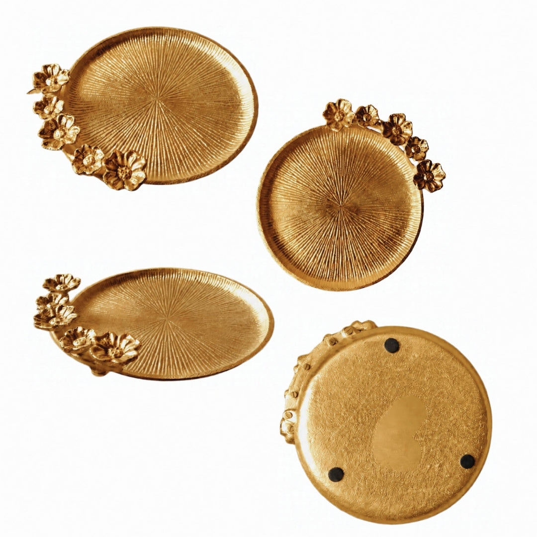 Decorative GOLD Floral Platter with Velvet Box