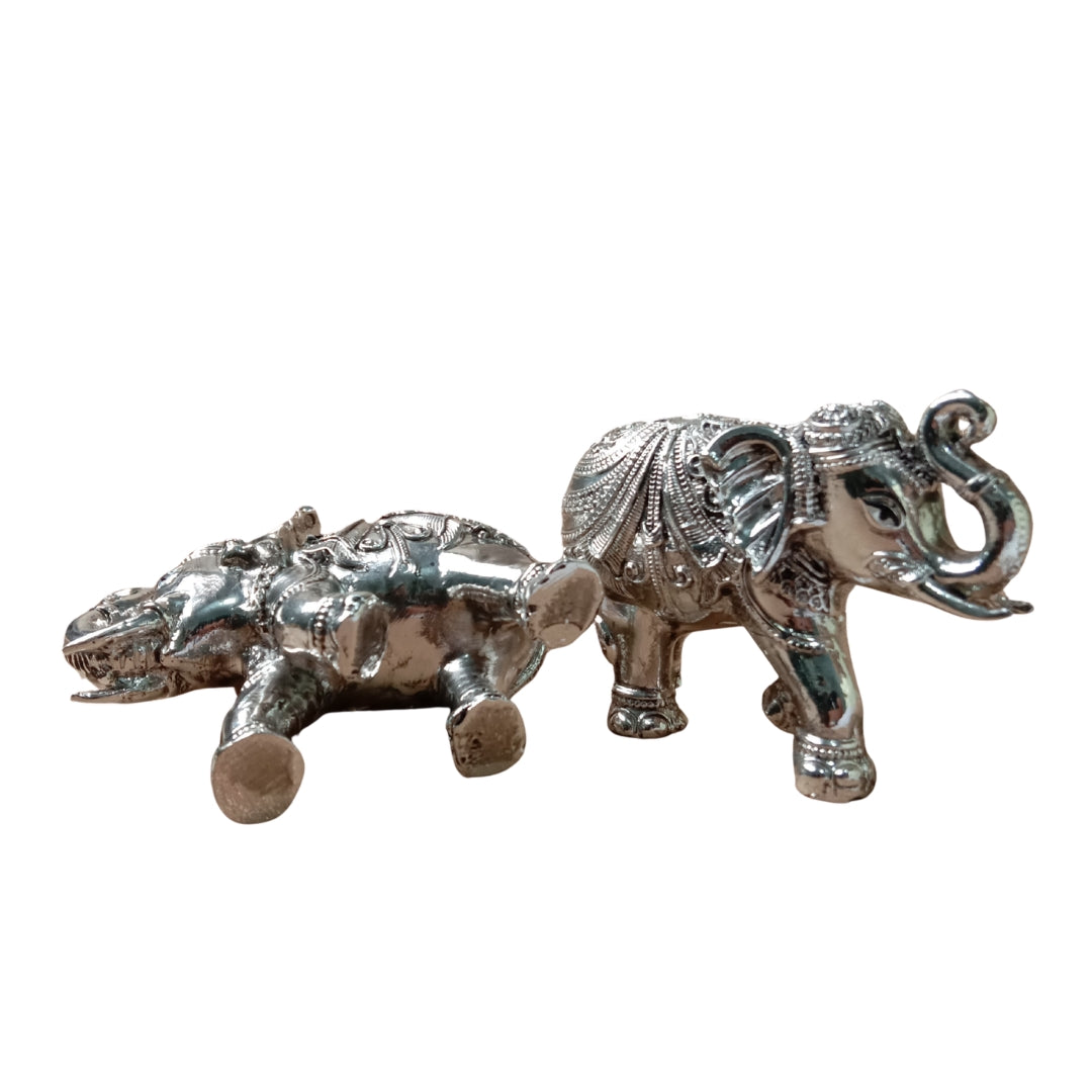 Antique Silver-Plated Elephant Pair (Set of 2, 3-Inch) with Velvet Gift Box (80 characters)