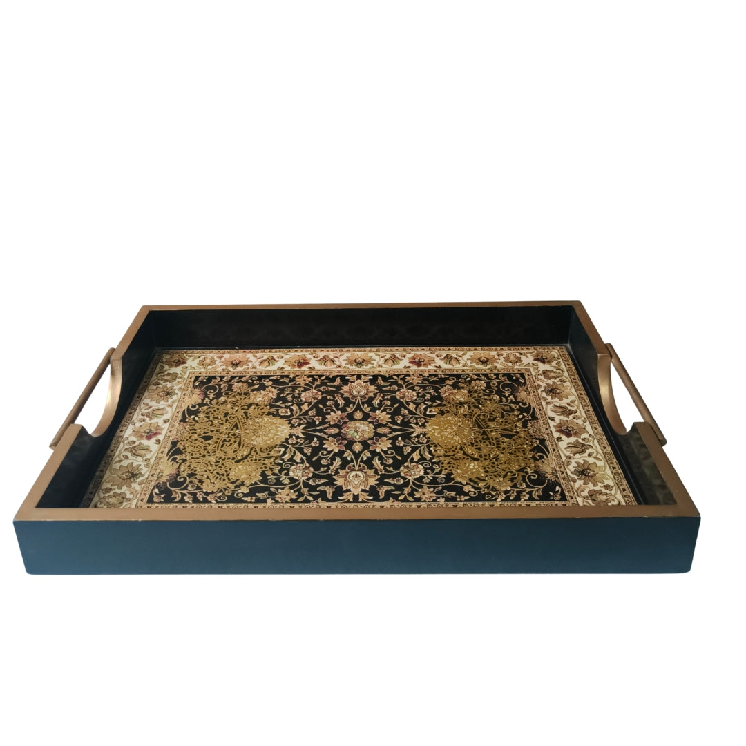 Turkish black & Beige Digital Print Enamel Tray Large