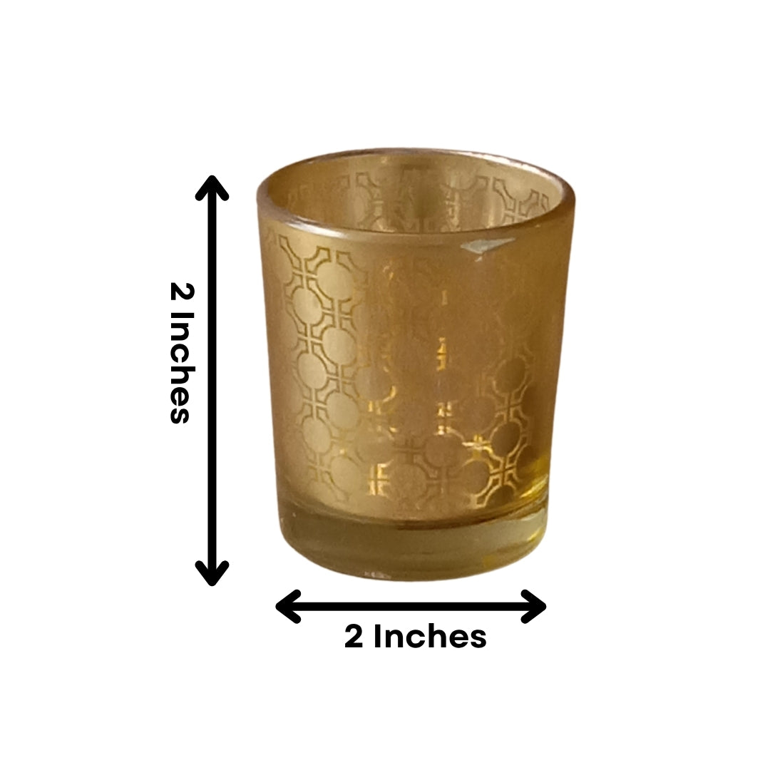 Etched Mosiac design Gold Glass Votive Candle Holders - Elegant Small Set of 4