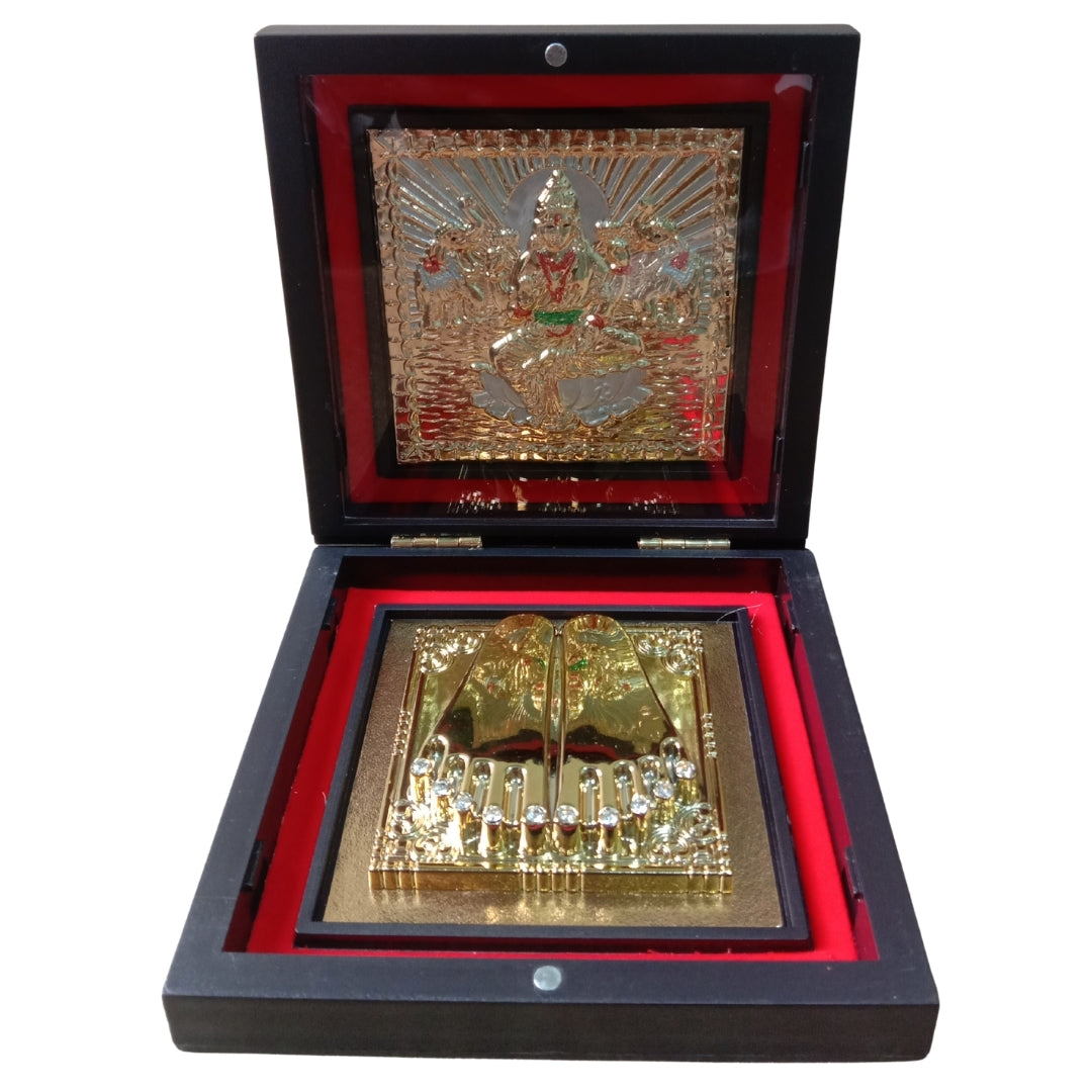 Gold & Silver Plated Charan Paduka & Laxmi Frame Gift Box