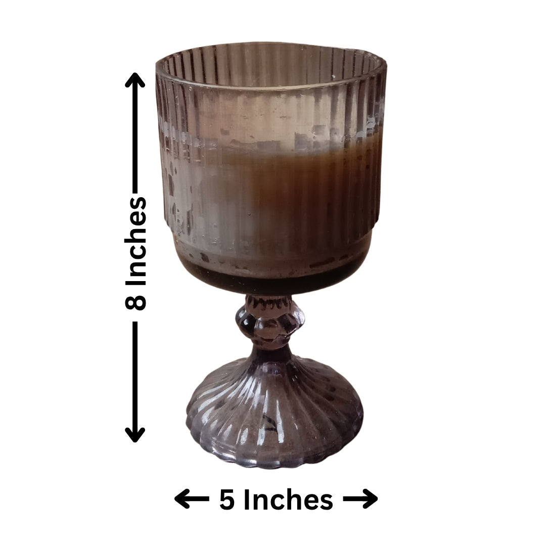 Set of 2 Large Grey Ribbed Glass Pedestal Scented Candles