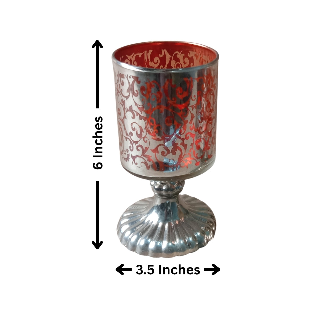 Set of 2 Orange Etched Glass Votive Tea Light Holders