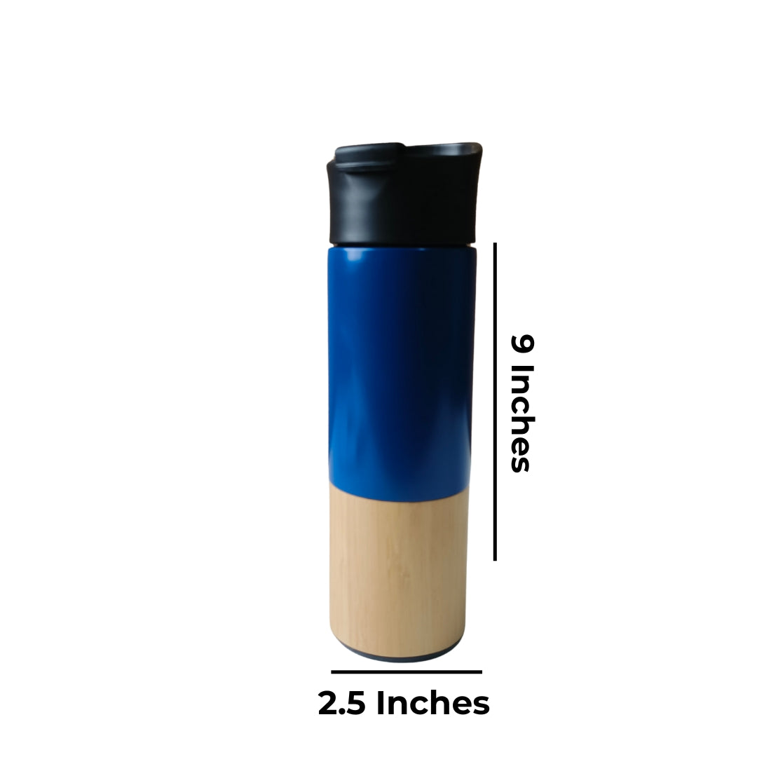 Blue Stainless Steel Sipper With Bamboo Base