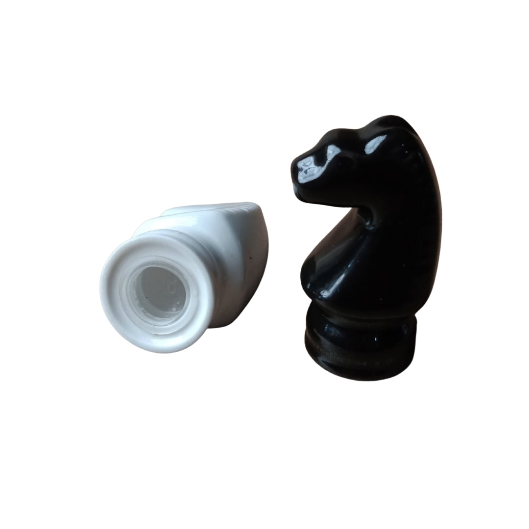 Ceramic Chess Knight Salt and Pepper Shakers with Wooden Tray
