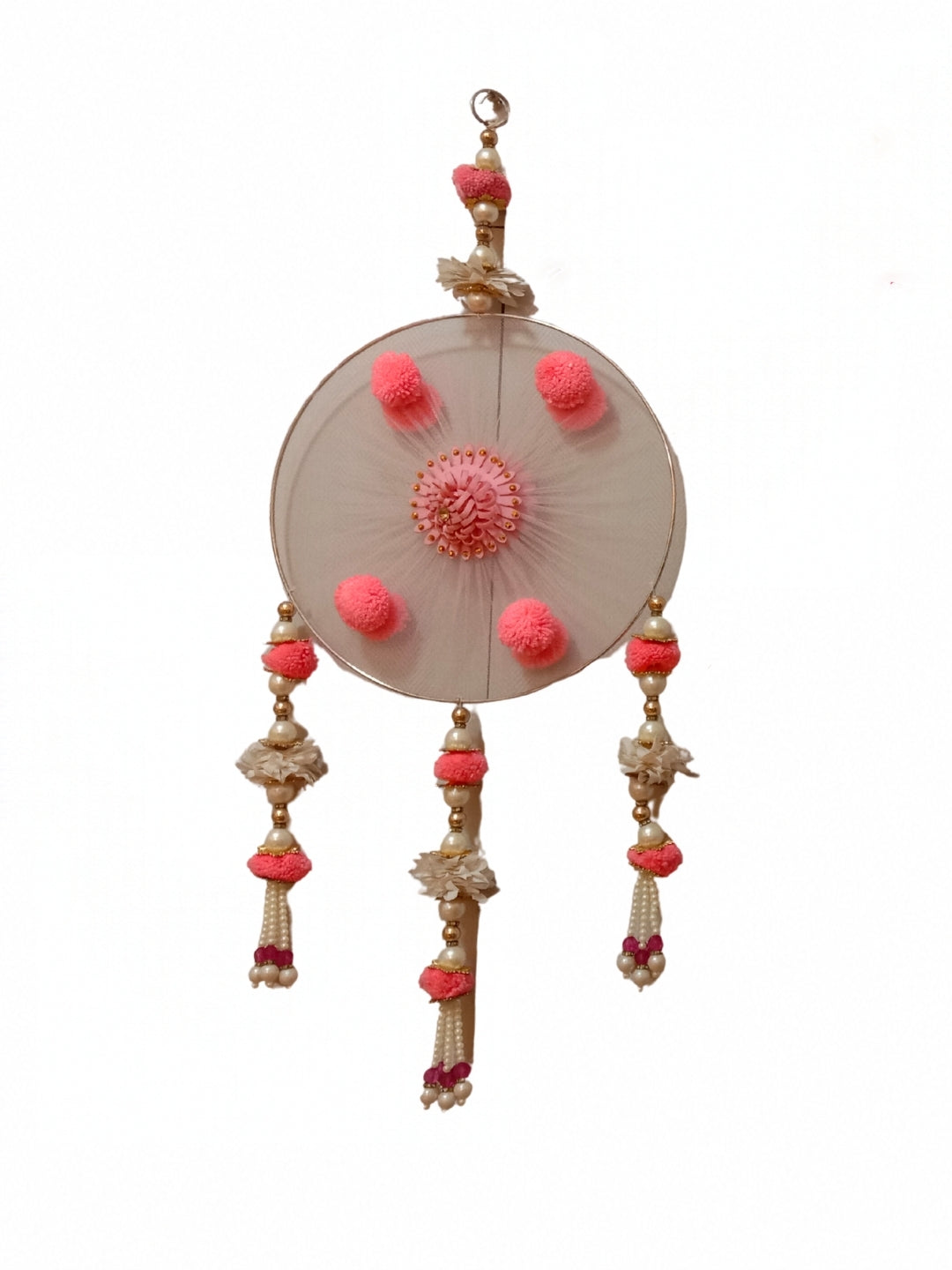 Pink Pom-Pom & Pearl Festive Side Hangings