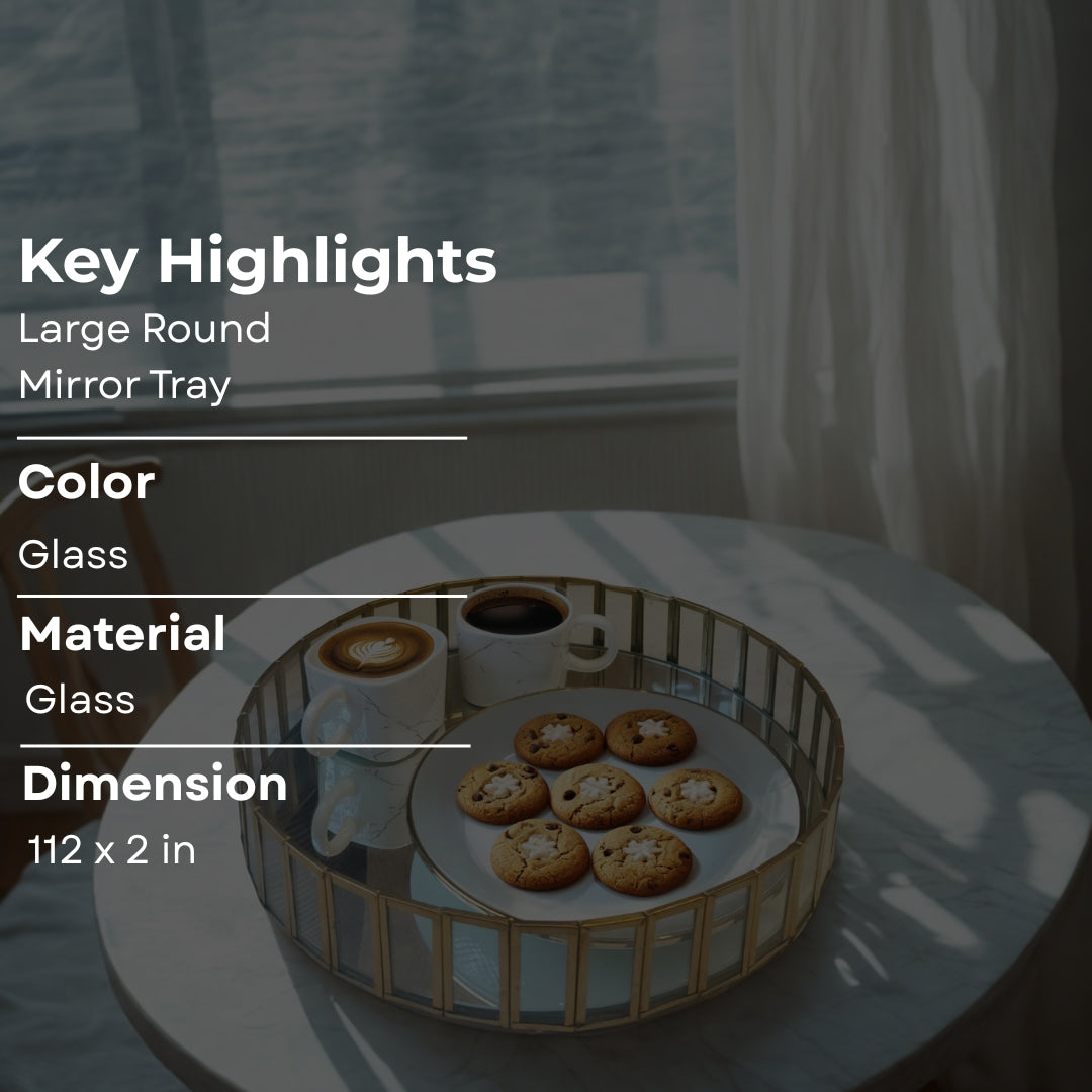 Mirror with gold blocks round tray