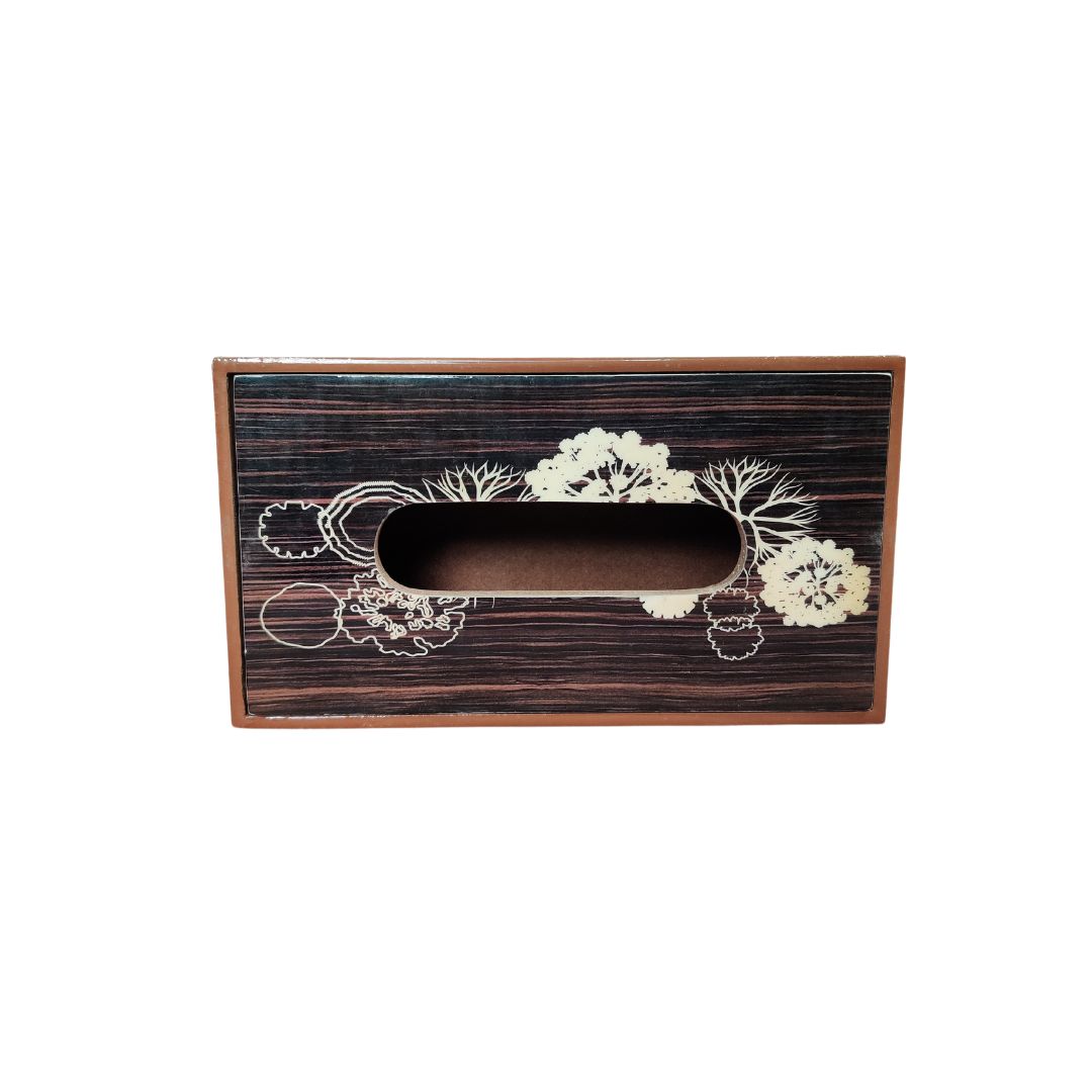 Tissue Box - Black & Brown Flower