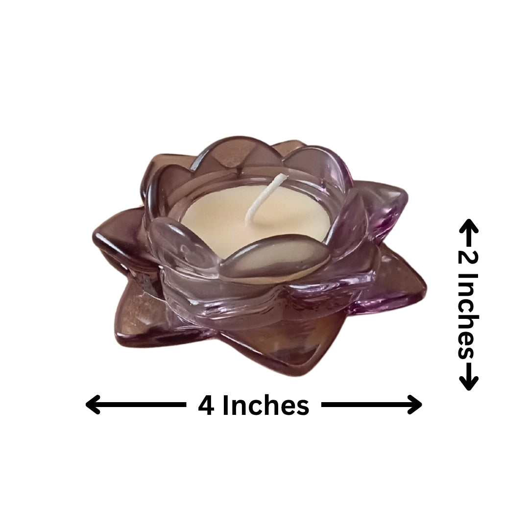Grey Glass Lotus Candle Holder - Scented Wax Tealight Set (Set of 2)