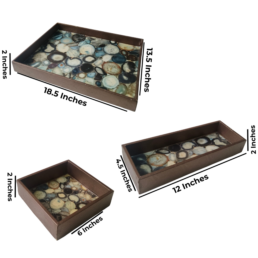 Agate print Leather Tray set of 3