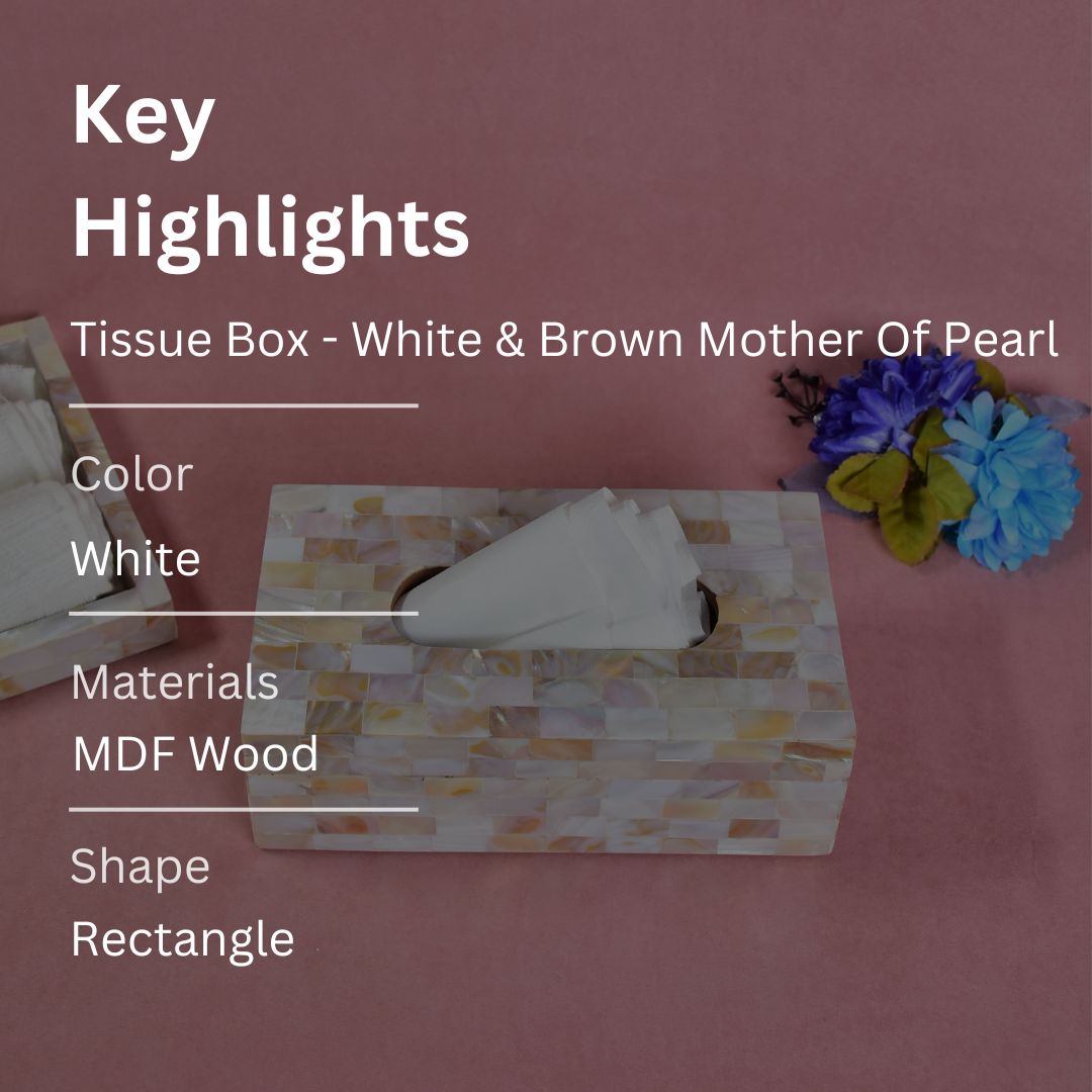 Tissue Box - White & Brown Mother Of Pearl