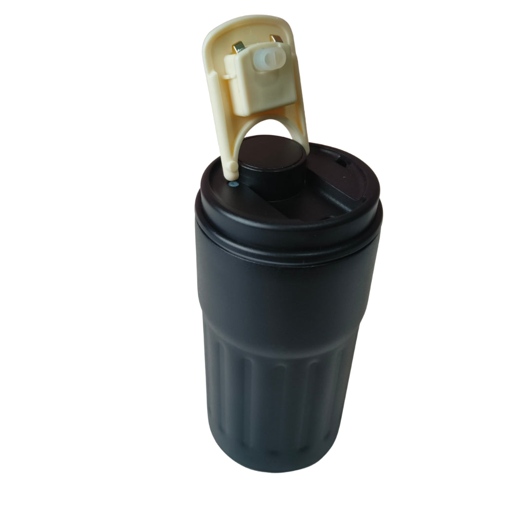 Black Stainless Steel Temperature Measure Sipper With Golden Capsule Knob