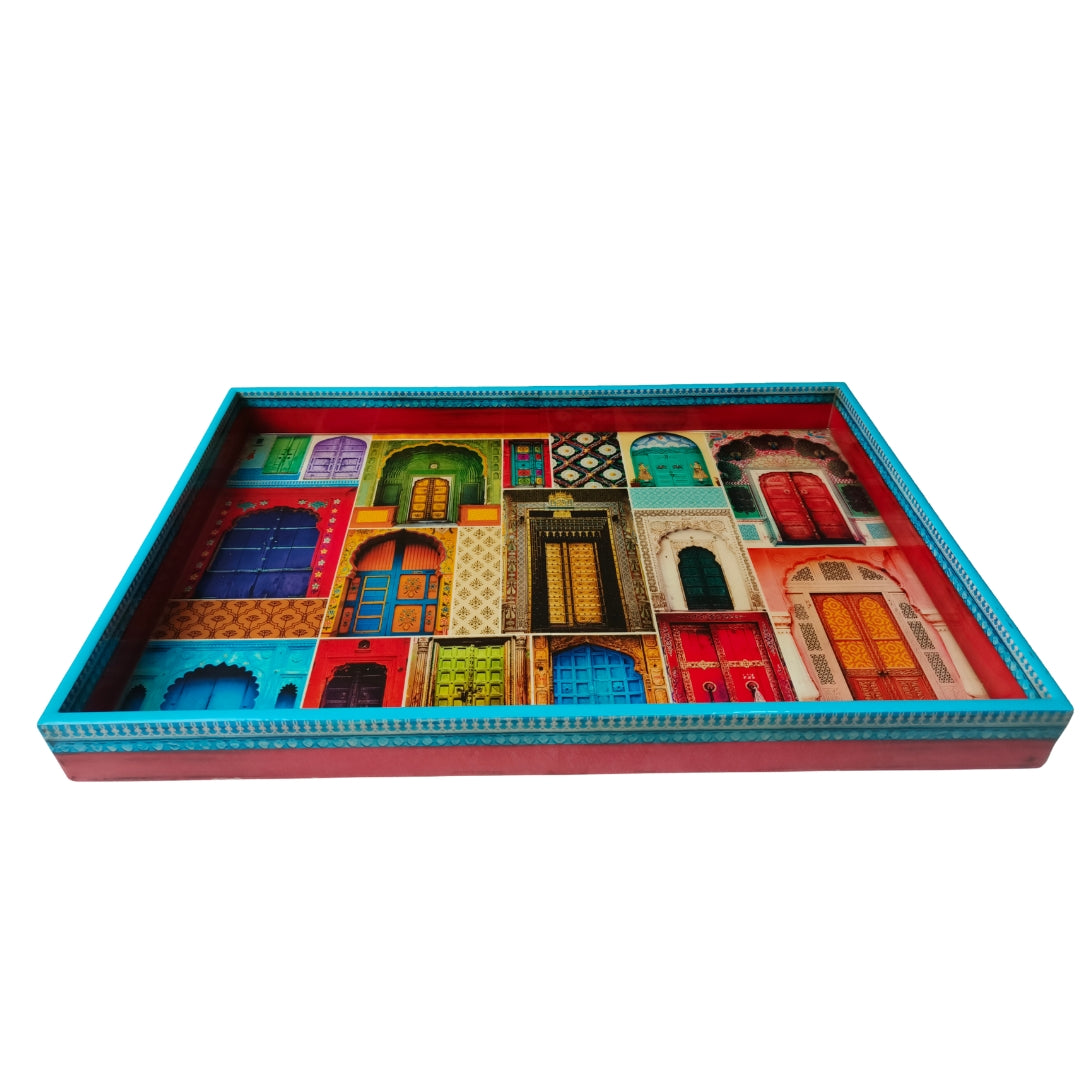 Mughal Darbar Design Enamel Rectangle Tray