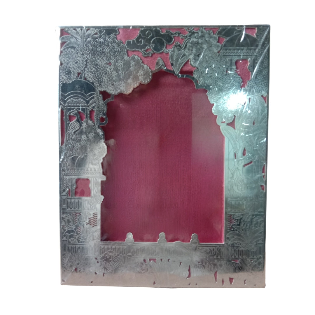 Silver Plated Ornate Designer Photo Frame with Pink Velvet Gift Box