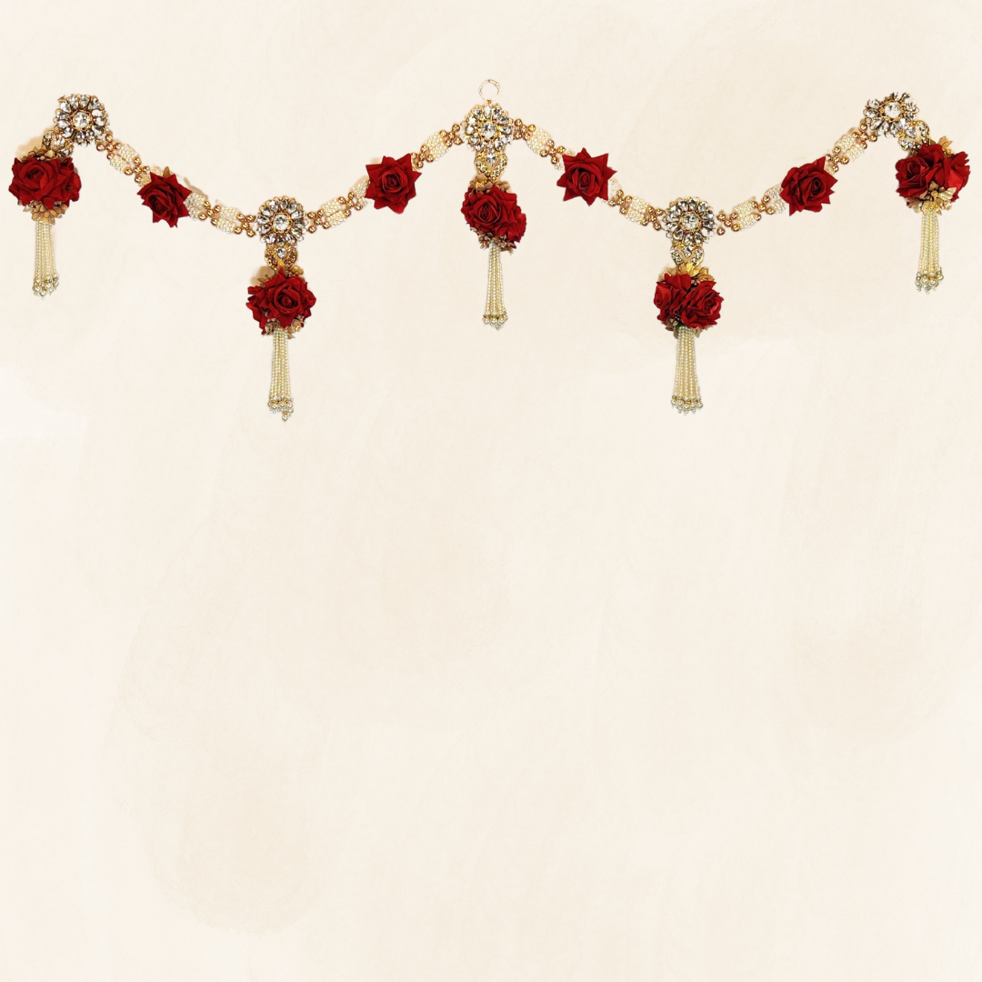 Artificial Flowers & Moti-Diamonte Toran (Red Rose )