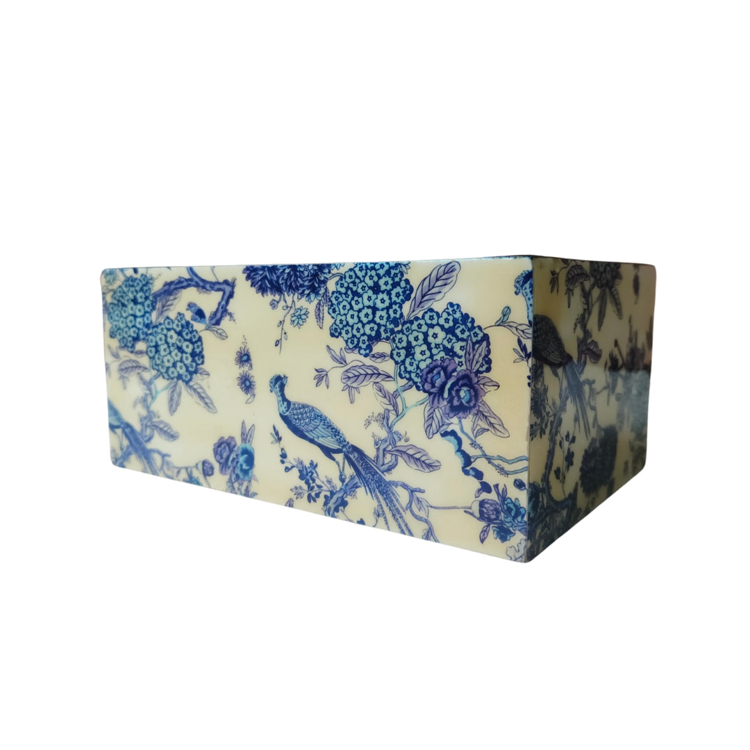 Caddy - Wooden 4 Partition Blue Peacock Print With Enamel