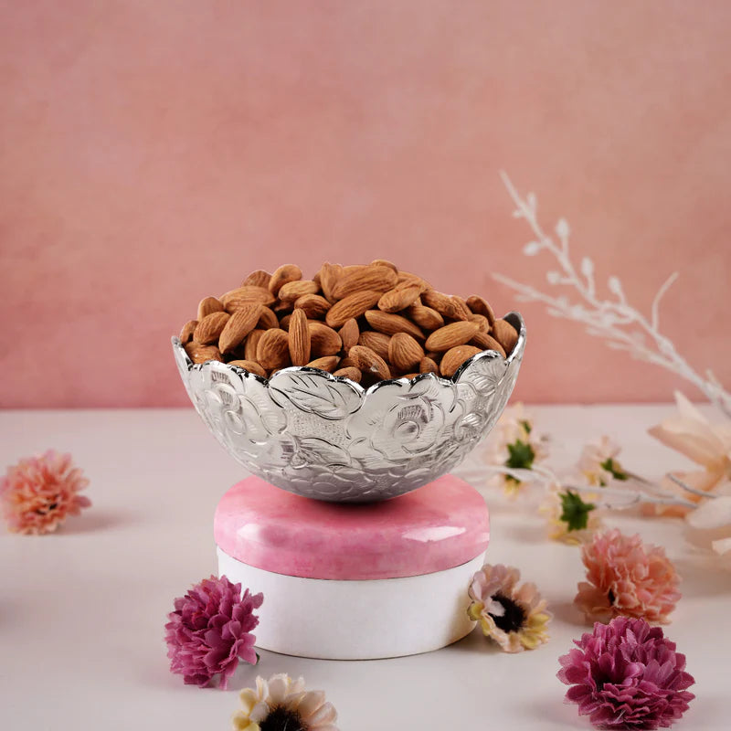 Metal Chittai Bowl With Pink Resin Base 4"