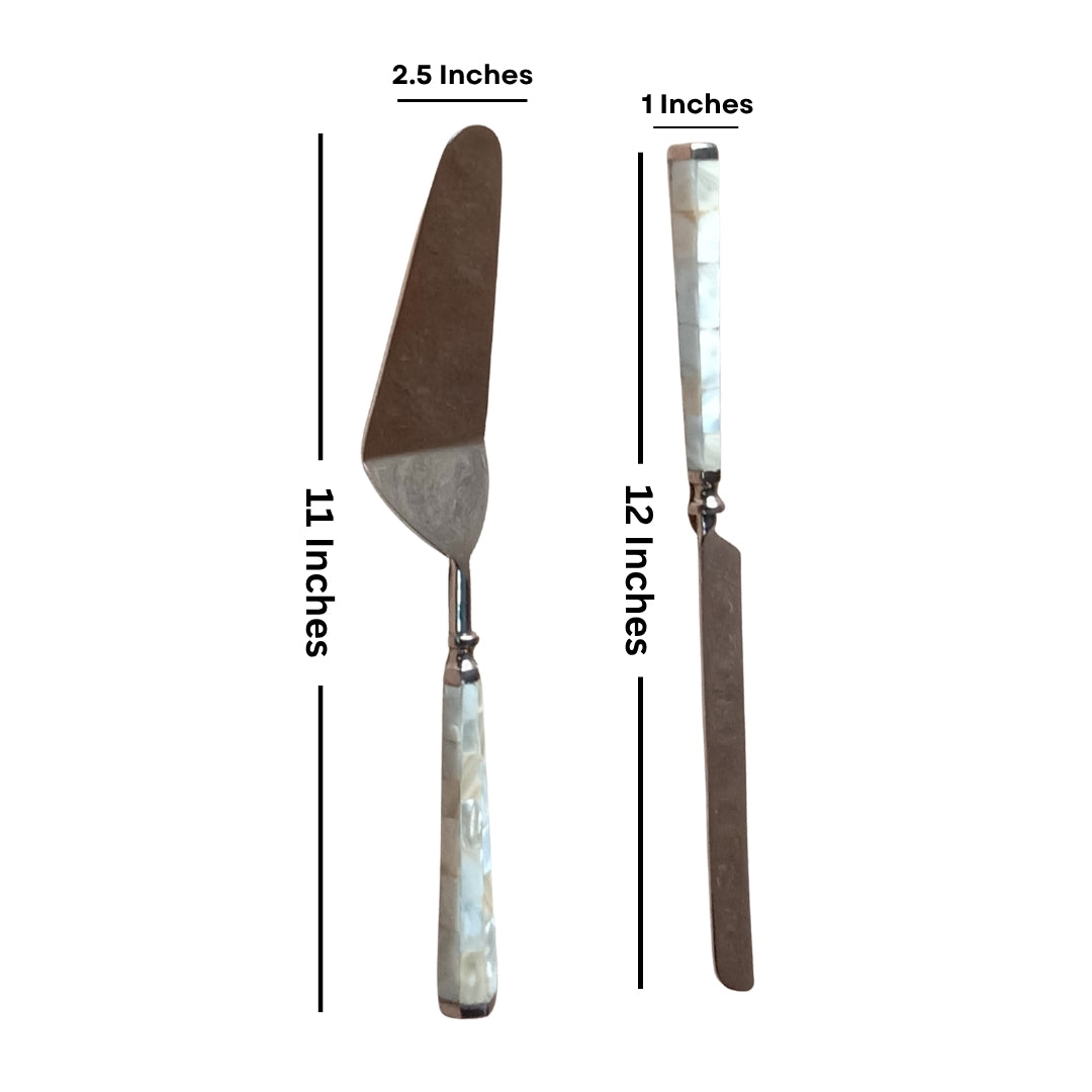 2 Pcs Mother of Pearl Cake Cutter & Server Set with Gift Box