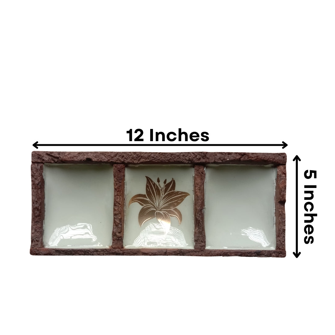 Green Enamel Wooden 3-Section Dip & Nut Platter with Tulip Foil Print