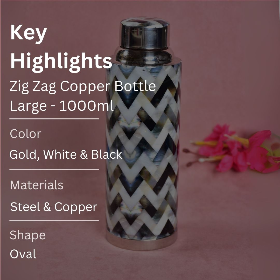 Stainless Steel Copper Insulated Chevron Print & Enamel Bottle Large - 1000 ml