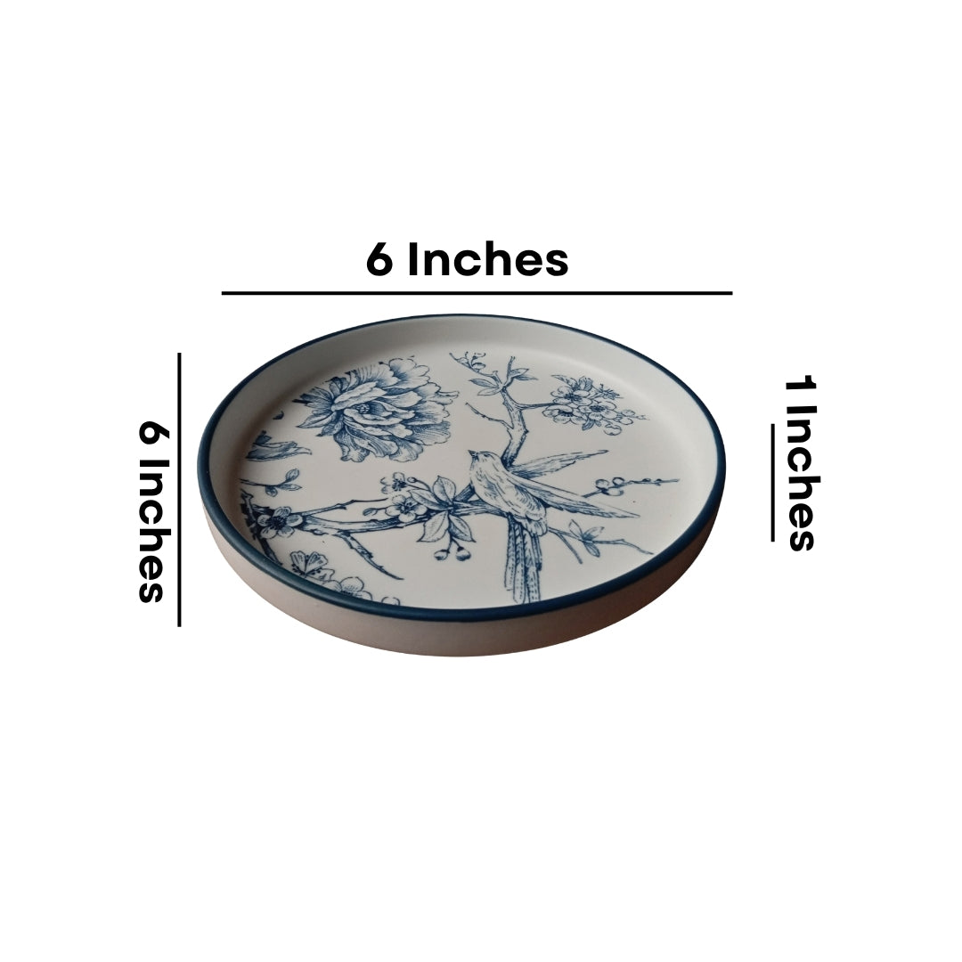 6 Psc Blue & White Floral Ceramic Round Platter Set