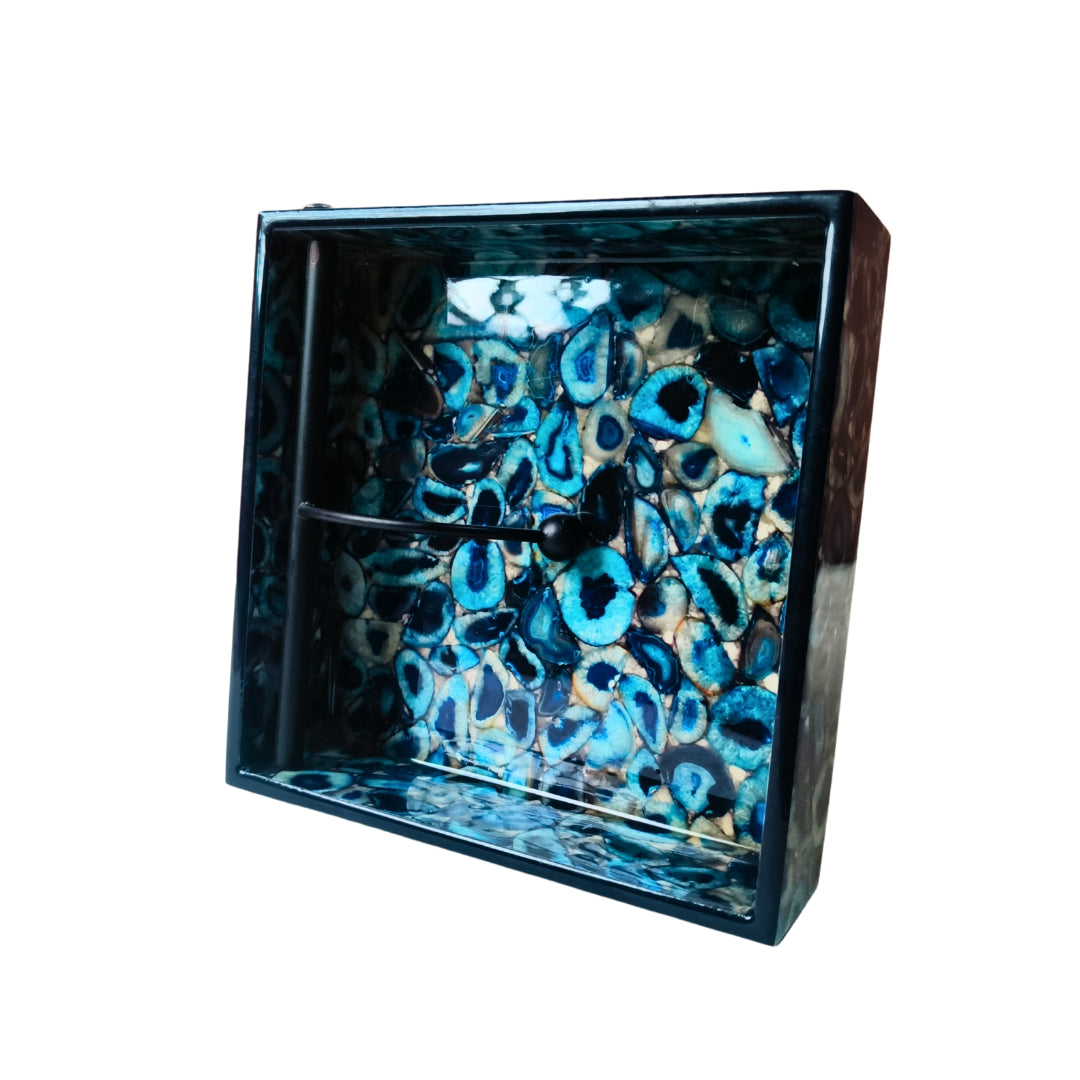 Square tissueholder - Wooden Blue Agate Print & Enamel