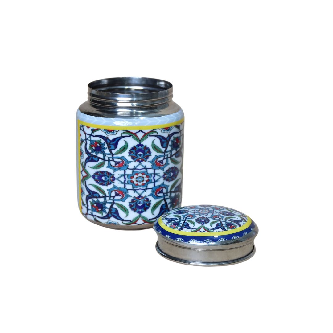 Stainless Steel Blue Abstract Printed Enamel Jar Set Of 3