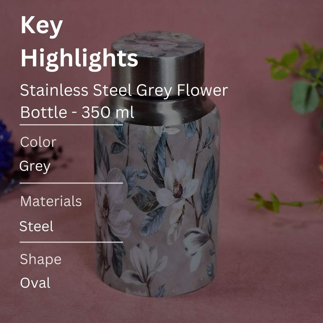 Stainless Steel Grey Flower Bottle - 350ml