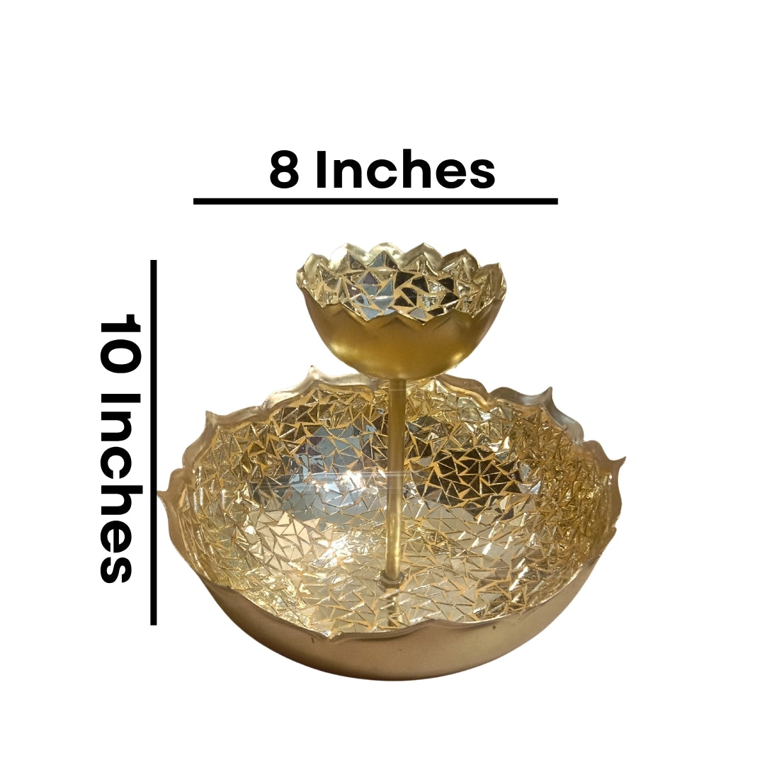 metal 2 tier  urli with gold mosaic chips and lacquered-10"