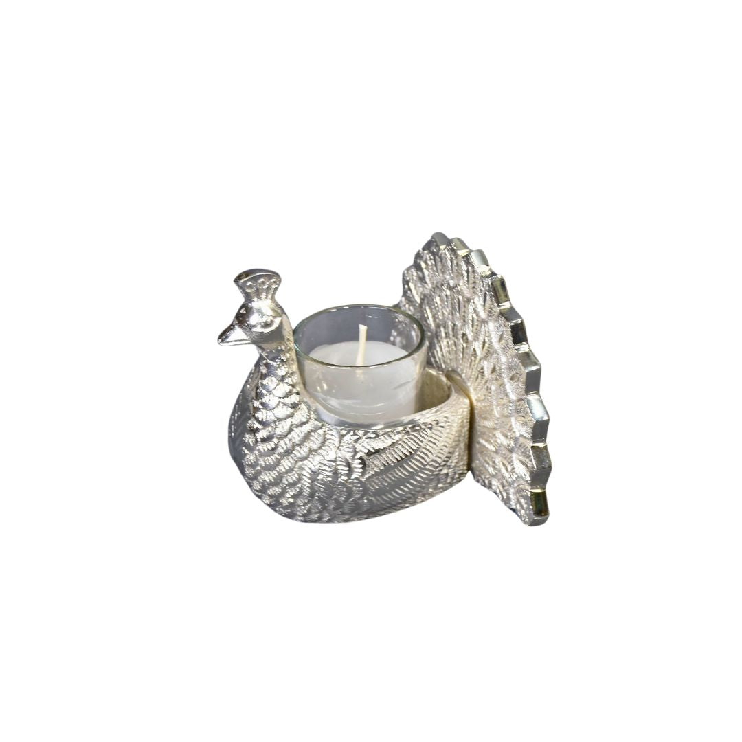 Silver Peacock Candle Holder