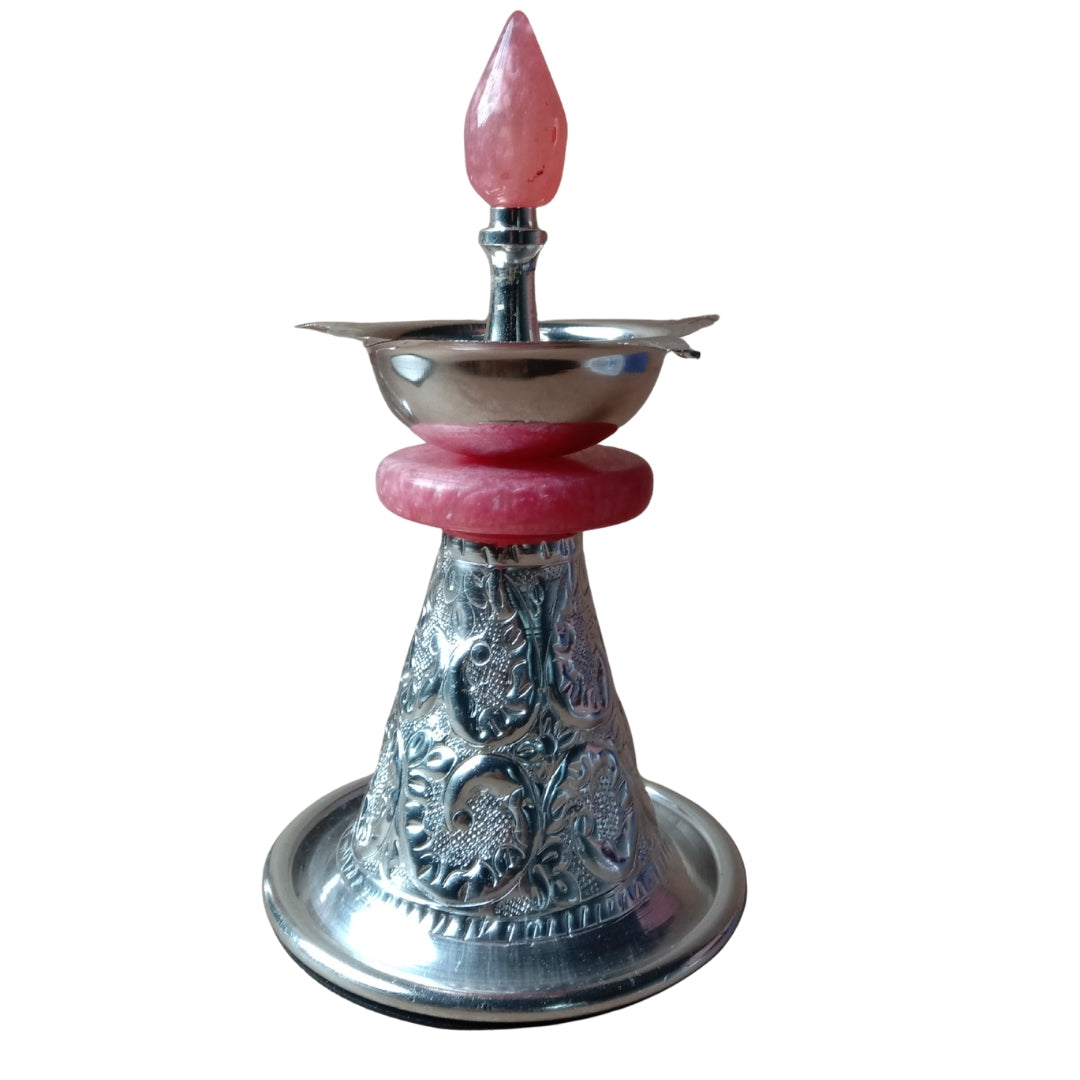 METAL Silver-Plated PINK RESIN Diya SAMAI Set of 2