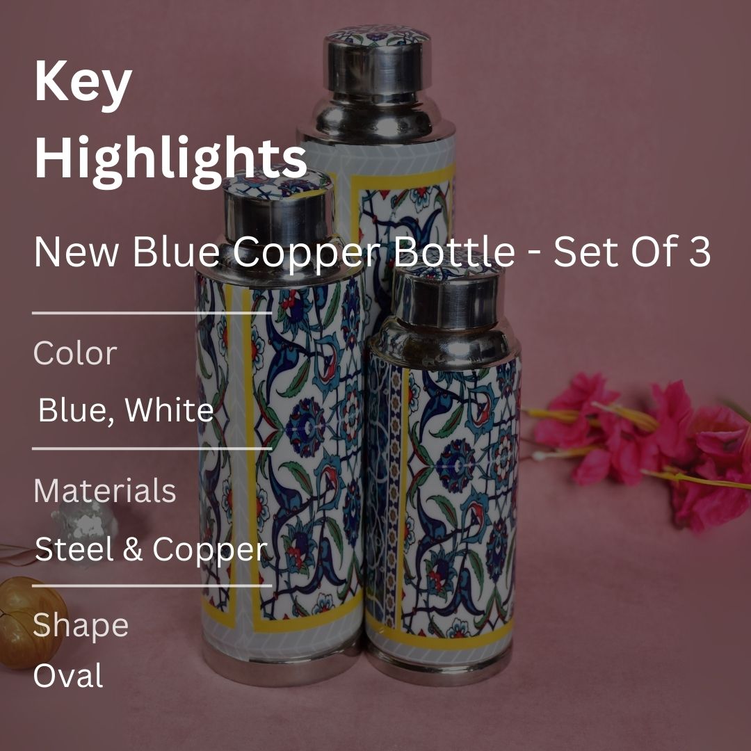 New Blue Copper Bottle - Set Of 3