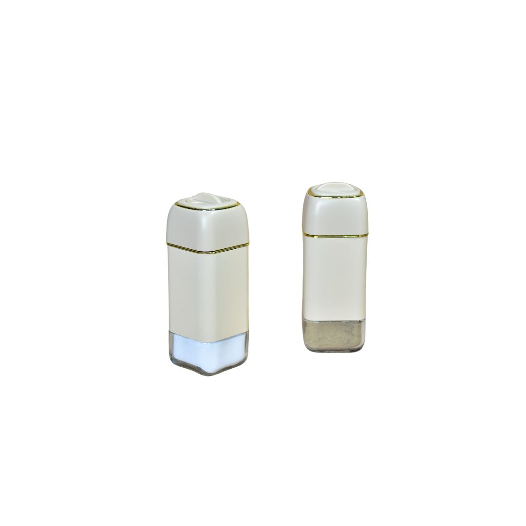 Glass Salt & Pepper Shakers With Stainless Stand Set Of 2 - Ivory