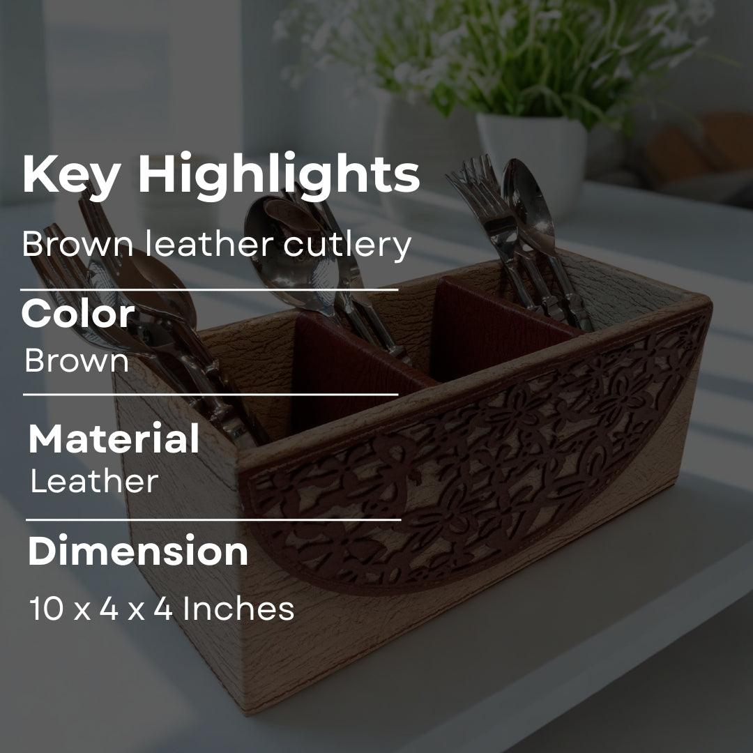 Wooden base with brown leatherette lazar cut