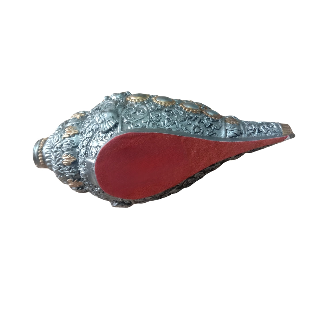 Silver Plated Ganesha Shankh with Turquoise Velvet Box for Auspicious Gifting