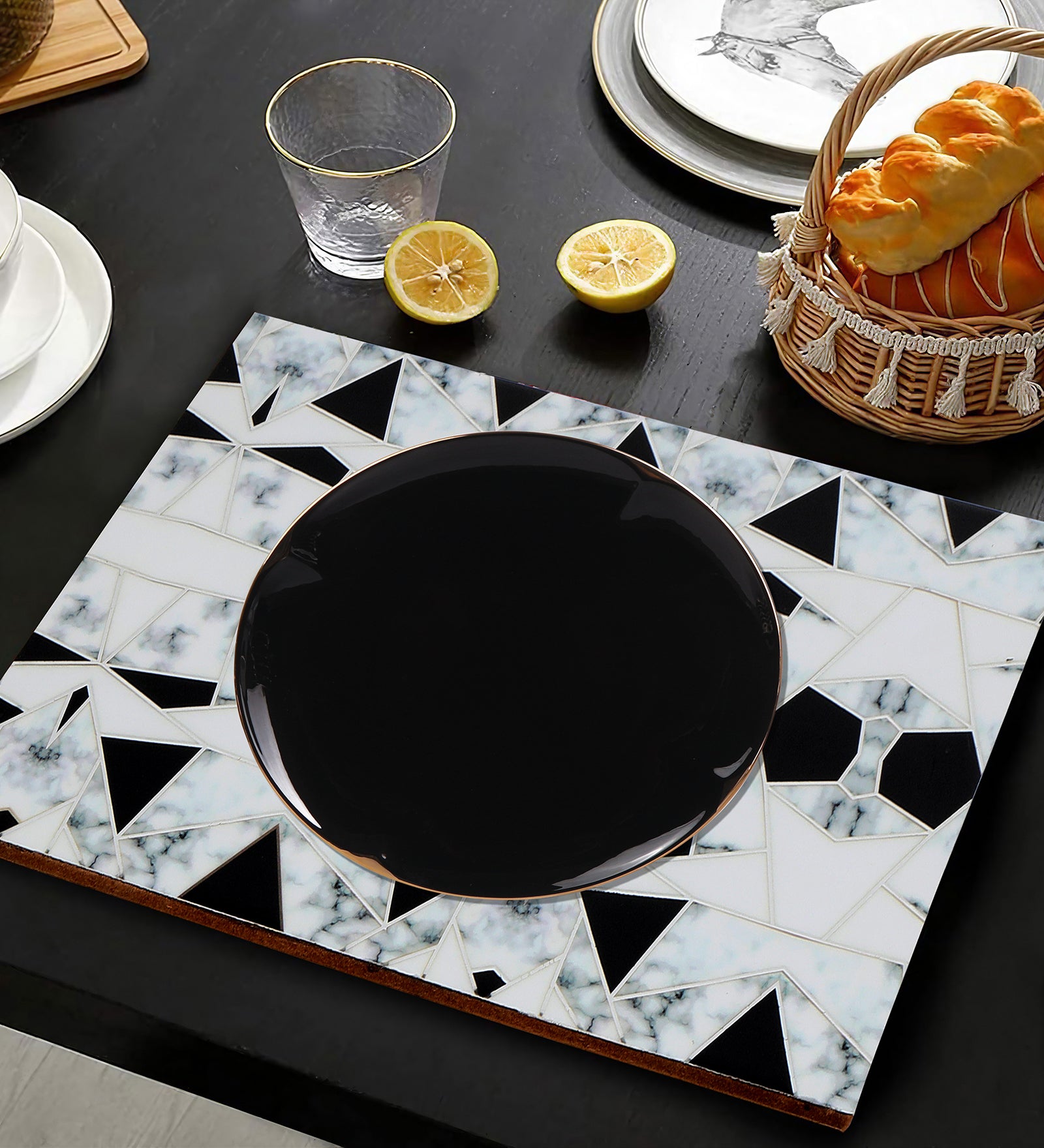 Tablemat- Grey & White Triangle  (1 Pc)