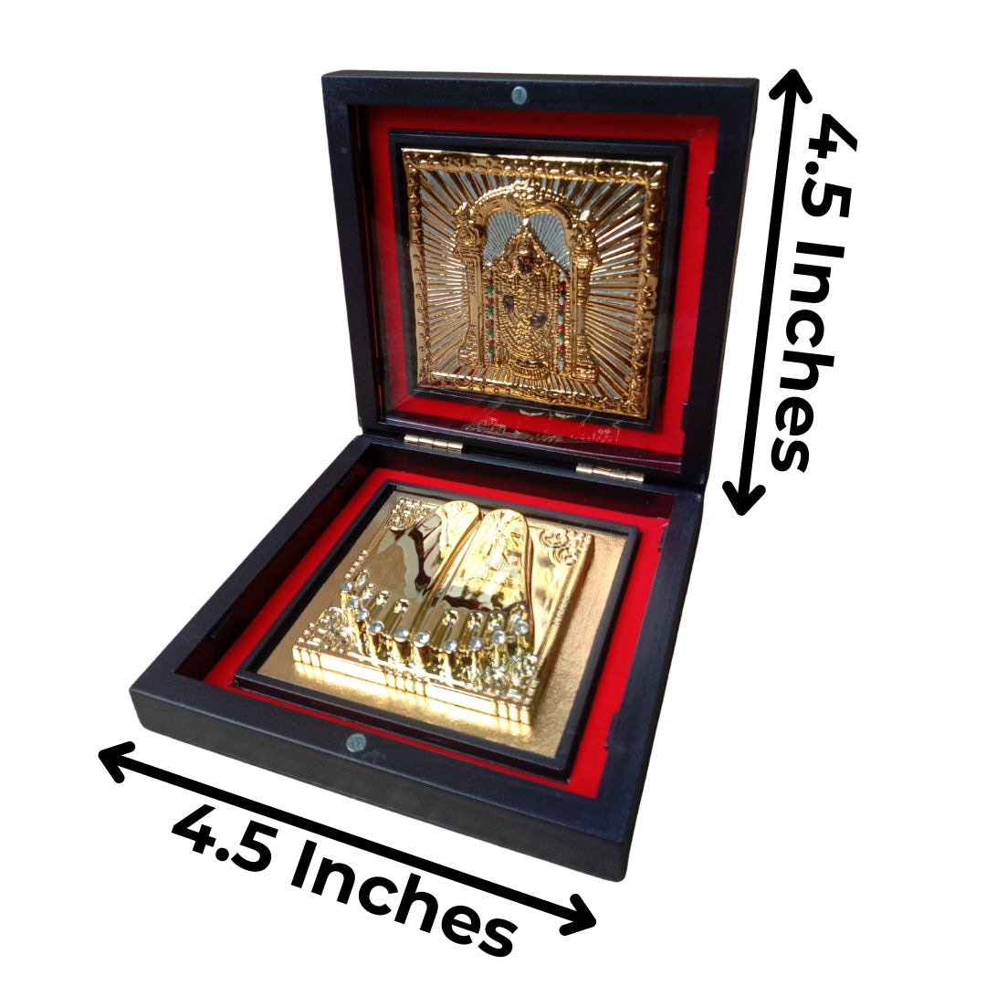 999 Pure Silver & 24k Gold Plated Balaji Charan Paduka Pooja Box  | Tirupati Venkateswara Puja Box