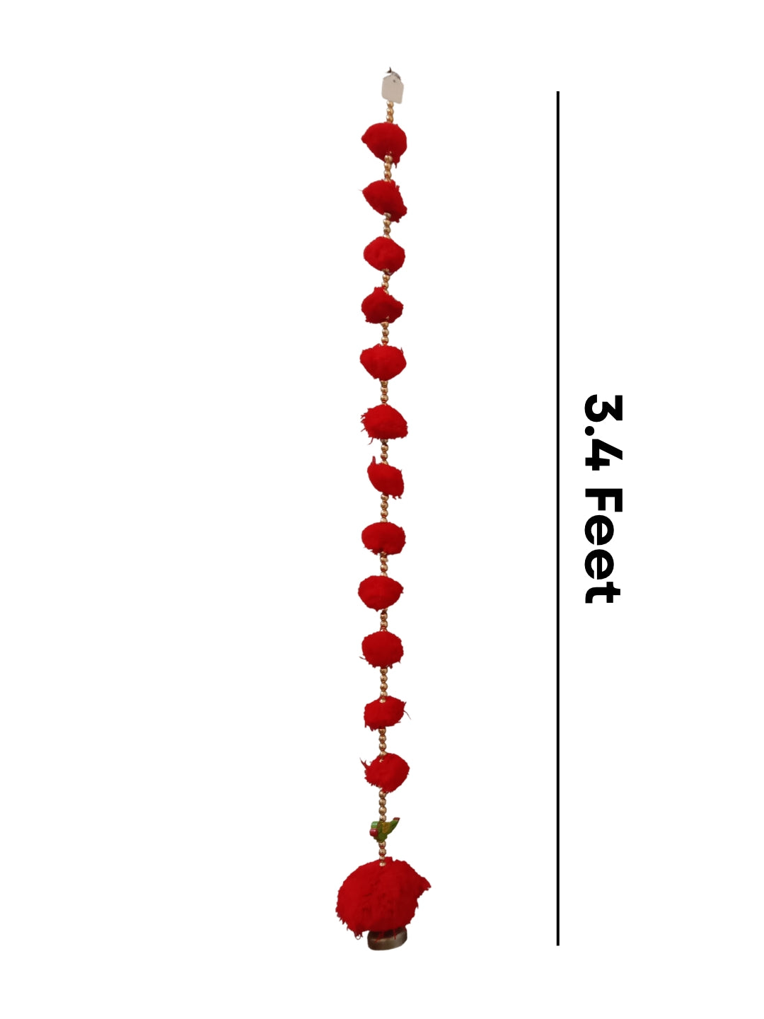 Red Pom-Pom & Pearl Festive Side Hangings with parrot